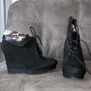 Black Wedge Heel Booties
